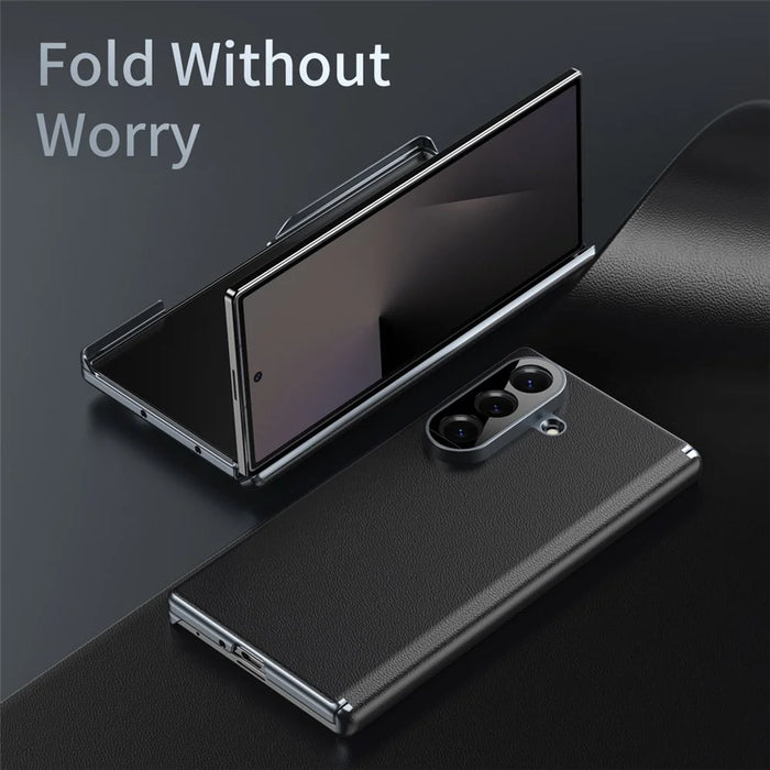 For Samsung Galaxy Z Fold8 Ultra Case Dual-Axis Hinge PU Leather Hard PC Folding Phone Cover - Black - 7