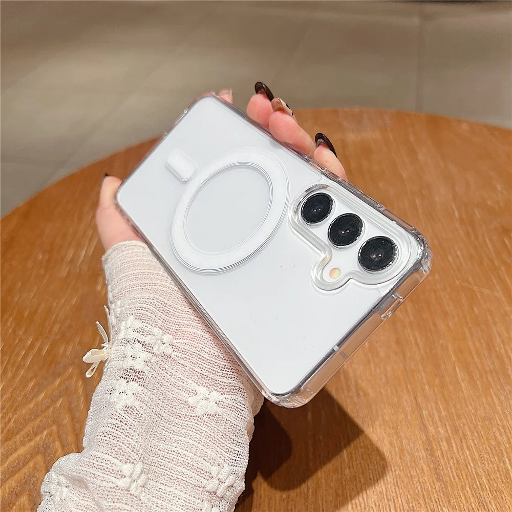 For Samsung Galaxy S25+ Magnetic Case Slim Soft TPU Crystal Clear Phone Cover - Transparent - 3