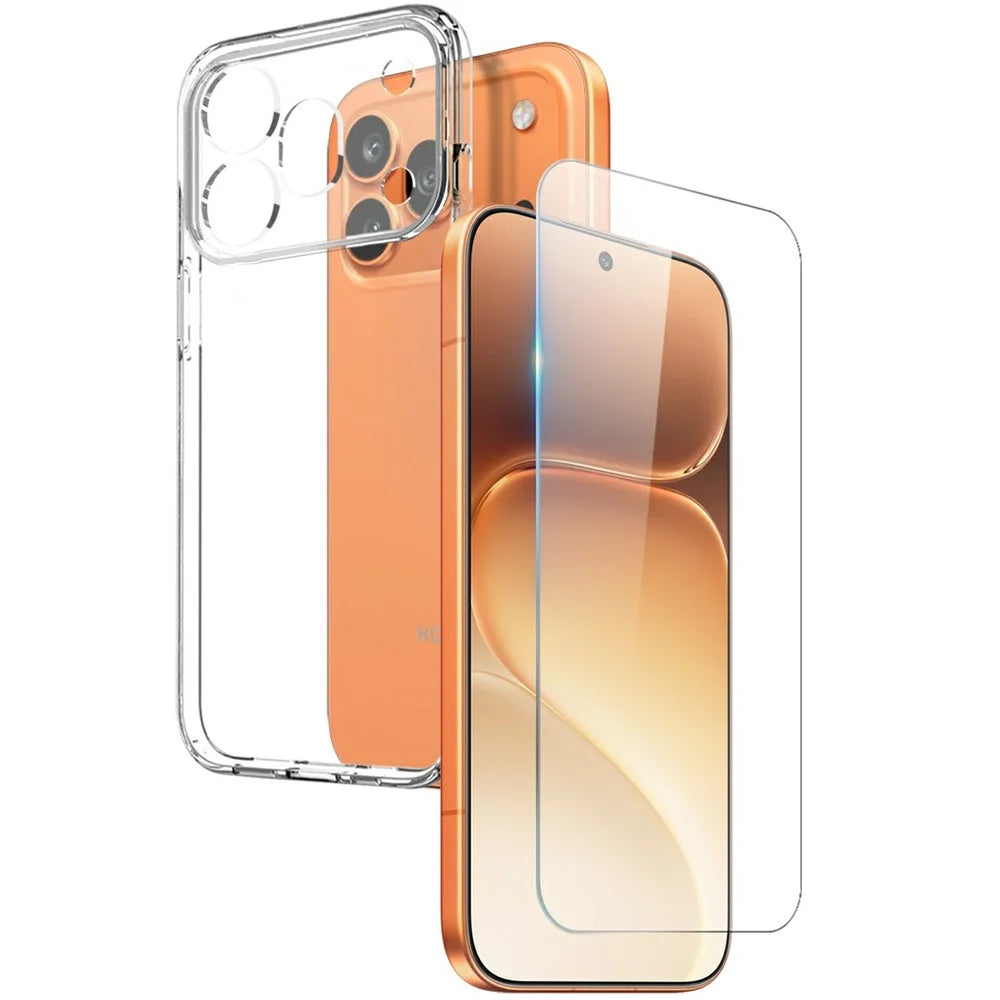 NORTHJO For Honor 600 Pro 5G Case Soft TPU Clear Phone Cover with Tempered Glass Screen Protector (Fingerprint Unlock) - Transparent - 1