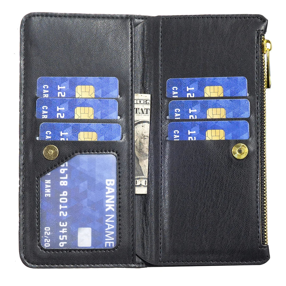 BINFEN COLOR for Samsung Galaxy S25 FE BF Style-15 Leather Case Zipper Pocket Rhombus Phone Cover - Black - 4
