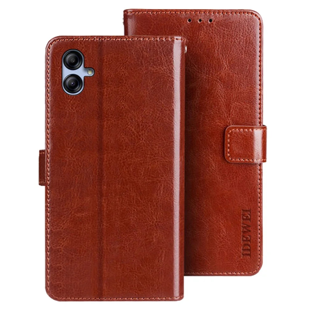 IDEWEI For Samsung Galaxy A04e 4G / F04 4G / M04 4G Full Protection Crazy Horse Texture PU Leather Flip Stand Wallet Cover Phone Shell Protective Case - Brown - 1