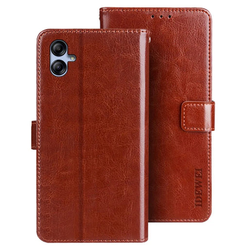IDEWEI For Samsung Galaxy A04e 4G / F04 4G / M04 4G Full Protection Crazy Horse Texture PU Leather Flip Stand Wallet Cover Phone Shell Protective Case - Brown - 1