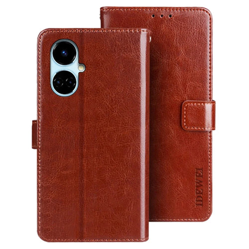 IDEWEI For TECNO Camon 19 4G / 19 Pro 4G Case Shockproof Crazy Horse Texture PU Leather Flip Stand Wallet Cover - Brown - 1