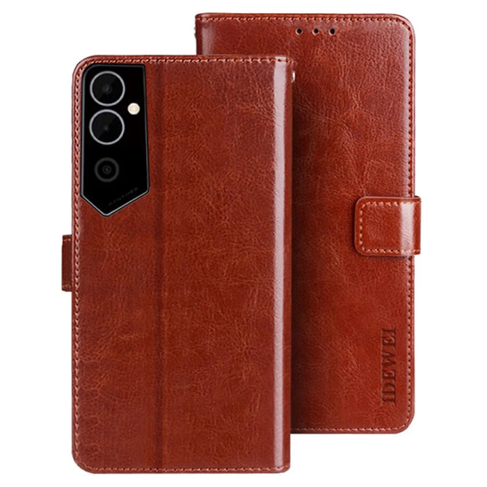 IDEWEI For TECNO Pova Neo 2 4G Case Crazy Horse Texture PU Leather Stand Wallet - Brown - 1