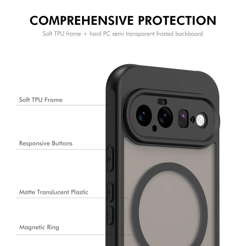 HAT PRINCE for Google Pixel 11 Pro XL ENKAY  Magnetic Case with Tempered Glass Support Ultrasonic Unlocking PC TPU Matte Phone Cover - Black - 3