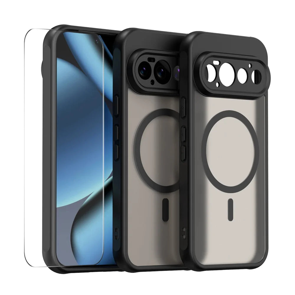 HAT PRINCE for Google Pixel 11 Pro ENKAY  Magnetic Case with Tempered Glass Support Ultrasonic Unlocking PC TPU Matte Phone Cover - Black - 1