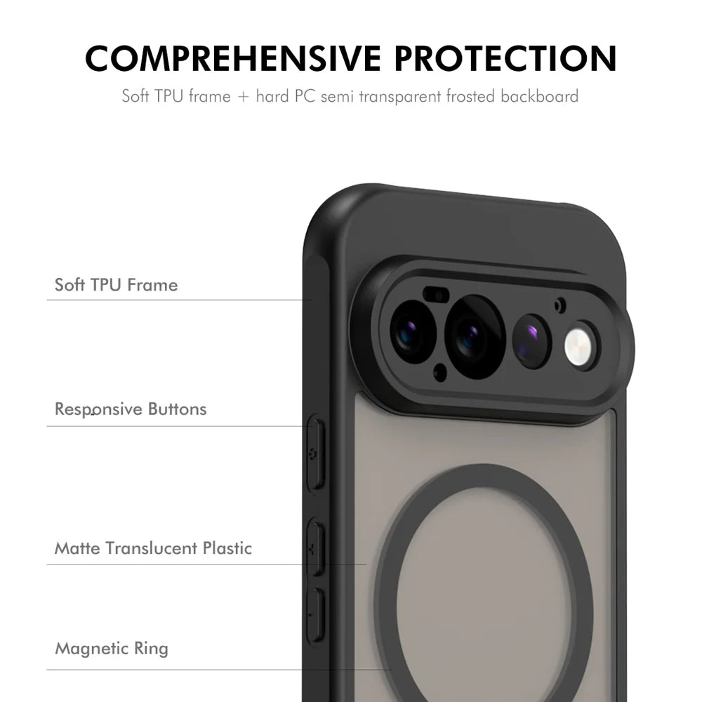 HAT PRINCE for Google Pixel 11 Pro ENKAY  Magnetic Case with Tempered Glass Support Ultrasonic Unlocking PC TPU Matte Phone Cover - Black - 3
