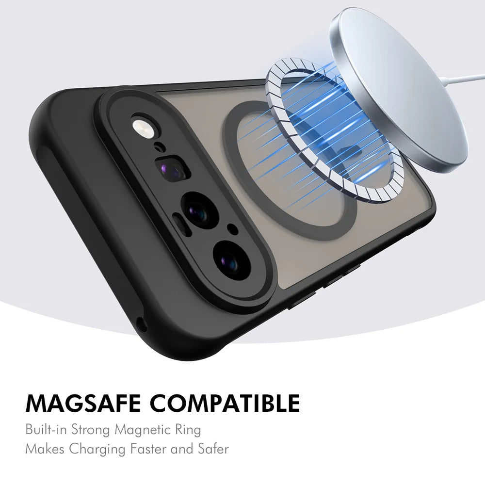 HAT PRINCE for Google Pixel 11 ENKAY  Magnetic Case with Tempered Glass Support Ultrasonic Unlocking PC TPU Matte Phone Cover - Black - 2