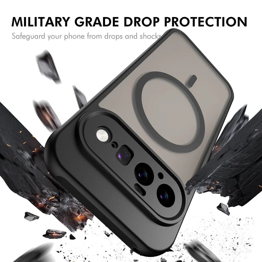 HAT PRINCE for Google Pixel 11 ENKAY  Magnetic Case with Tempered Glass Support Ultrasonic Unlocking PC TPU Matte Phone Cover - Black - 4