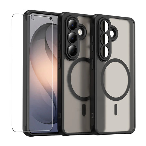 HAT PRINCE for Samsung Galaxy S26+ ENKAY  Magnetic Case with Tempered Glass Support Ultrasonic Unlocking PC TPU Matte Phone Cover - Black - 1