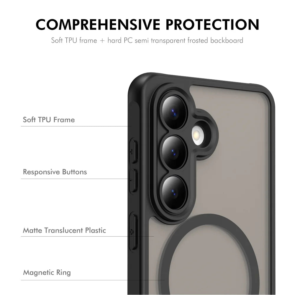 HAT PRINCE for Samsung Galaxy S26+ ENKAY  Magnetic Case with Tempered Glass Support Ultrasonic Unlocking PC TPU Matte Phone Cover - Black - 3