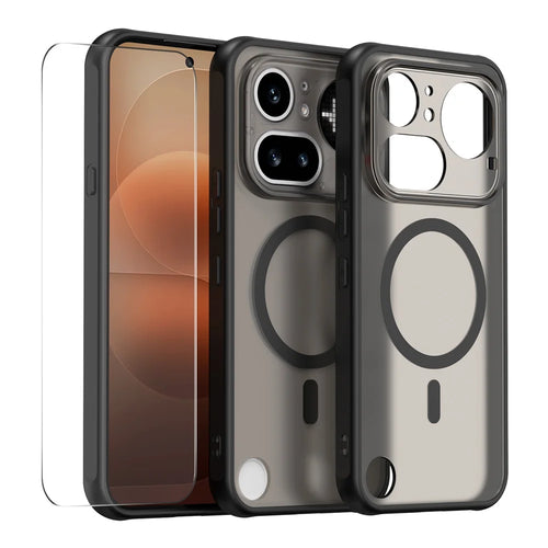 HAT PRINCE for Nothing Phone (4a) Pro ENKAY  Magnetic Case with 9H Tempered Glass PC TPU Matte Phone Cover - Black - 1