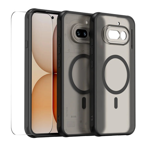 HAT PRINCE for Nothing Phone (4a) ENKAY  Magnetic Case with 9H Tempered Glass PC TPU Matte Phone Cover - Black - 1