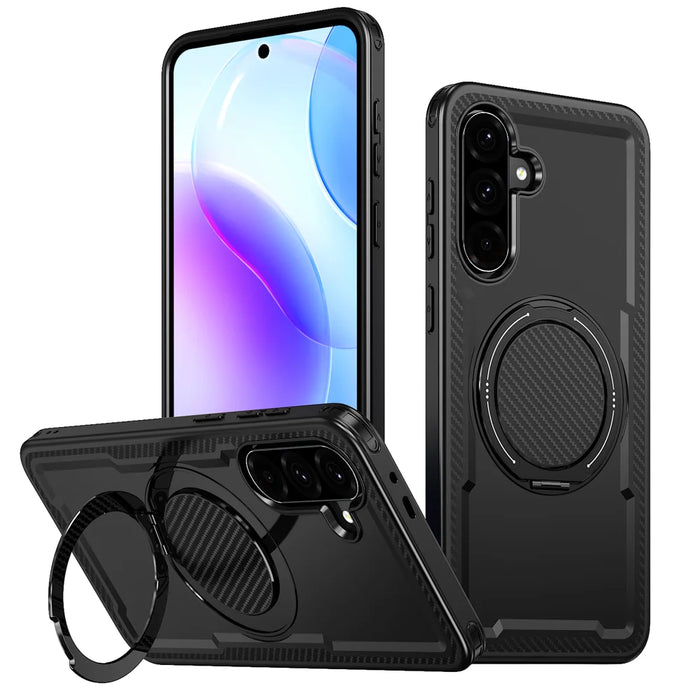 For Samsung Galaxy A27 5G Magnetic Case TPU + PC Kickstand Phone Cover - Black - 1