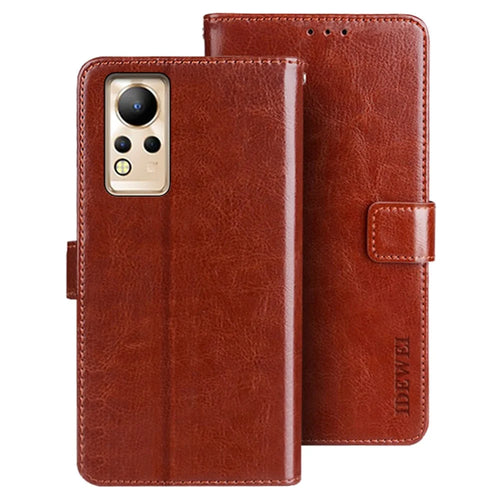 IDEWEI For Infinix Note 12 4G Crazy Horse Texture PU Leather Flip Wallet Cover Phone Shell Stand Feature Protective Case - Brown - 1