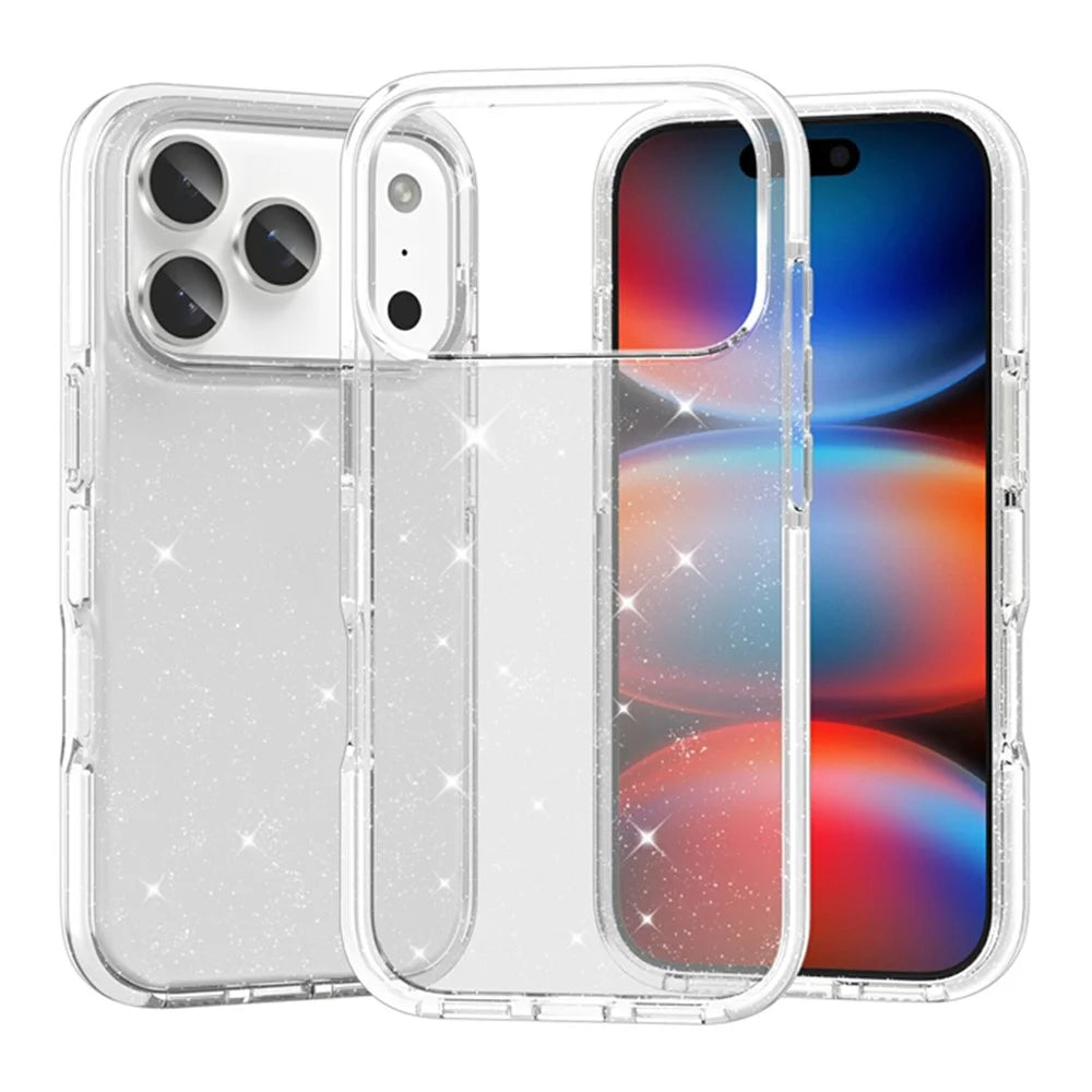 For iPhone 18 Pro Max / 17 Pro Max Glitter Case PC Back TPU+TPE Frame Bling Sparkle Shockproof Cover - 1