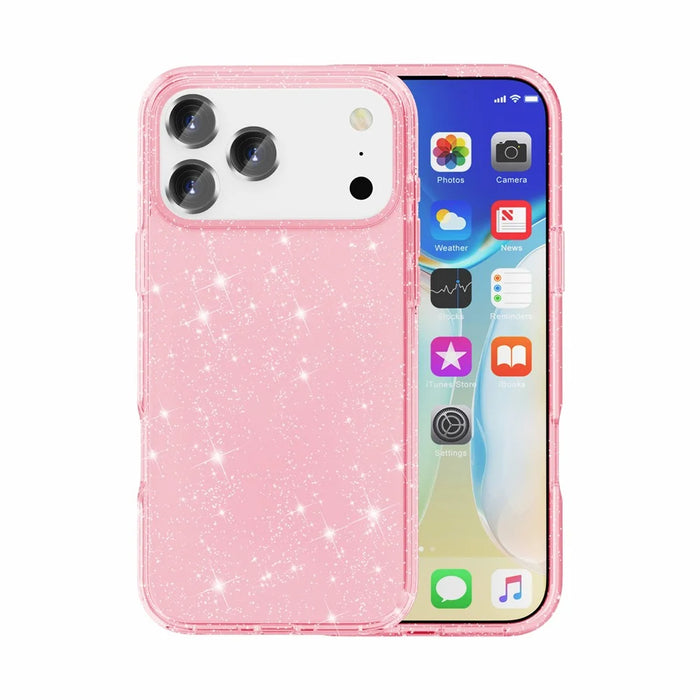 For iPhone 18 Pro Max / 17 Pro Max Case Sparkly Powder Glitter Shiny Soft TPU + Hard PC Back Cover - Pink - 4