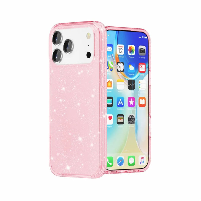 For iPhone 18 Pro Max / 17 Pro Max Case Sparkly Powder Glitter Shiny Soft TPU + Hard PC Back Cover - Pink - 5