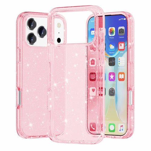 For iPhone 18 Pro / 17 Pro Case Sparkly Powder Glitter Shiny Soft TPU + Hard PC Back Cover - Pink - 1