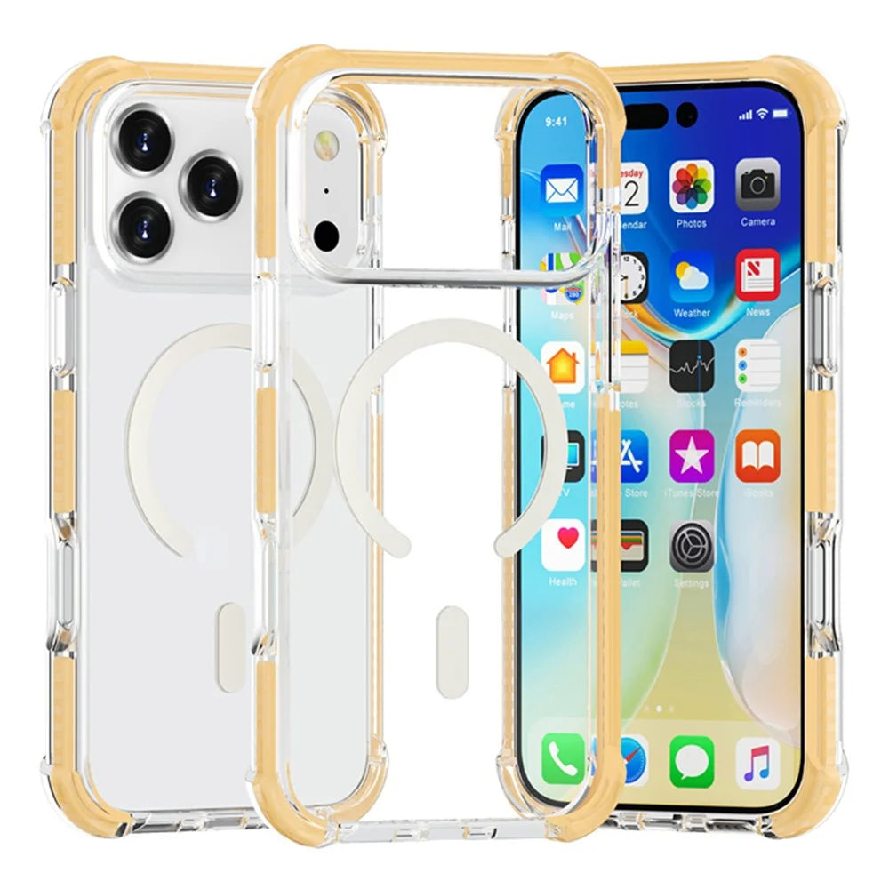 For iPhone 18 Pro / 17 Pro Case Compatible with MagSafe Reinforced Corners TPU + Acrylic + TPE Phone Cover - Yellow - 1