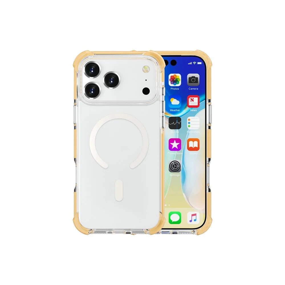 For iPhone 18 Pro / 17 Pro Case Compatible with MagSafe Reinforced Corners TPU + Acrylic + TPE Phone Cover - Yellow - 4
