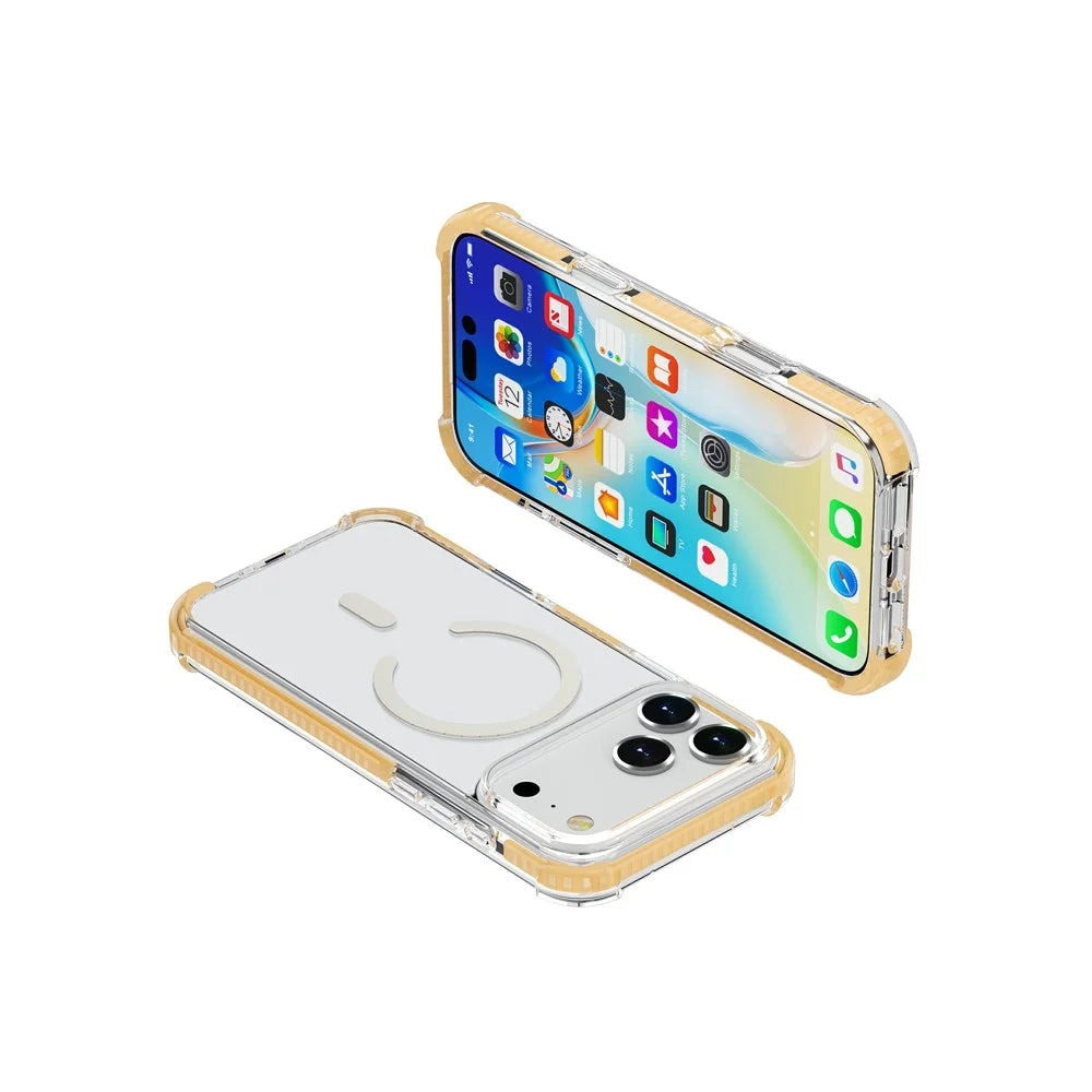For iPhone 18 Pro / 17 Pro Case Compatible with MagSafe Reinforced Corners TPU + Acrylic + TPE Phone Cover - Yellow - 6