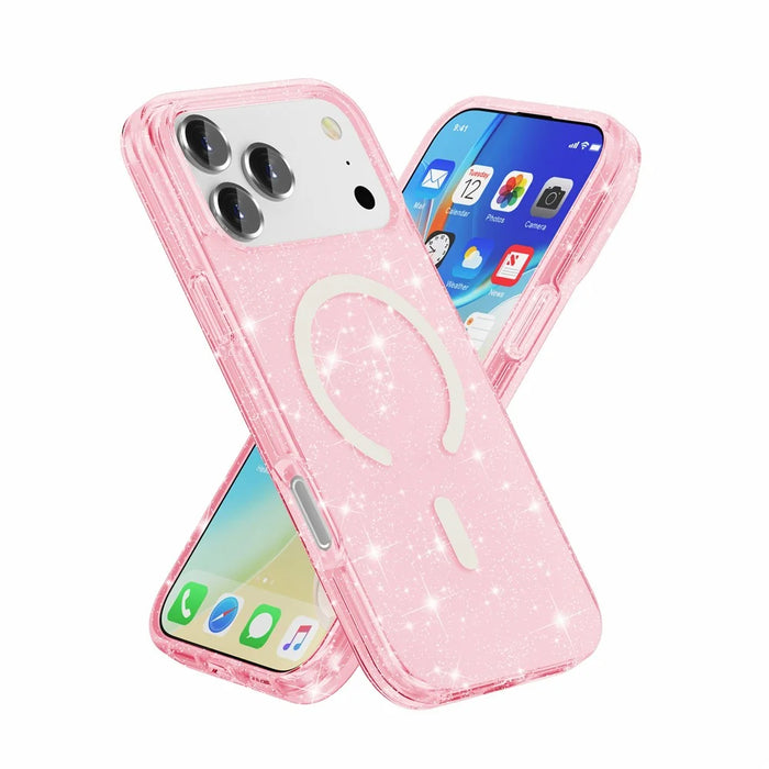 For iPhone 18 Pro Max / 17 Pro Max Magnetic Case Glitter Powder PC + TPU Phone Cover - Pink - 2