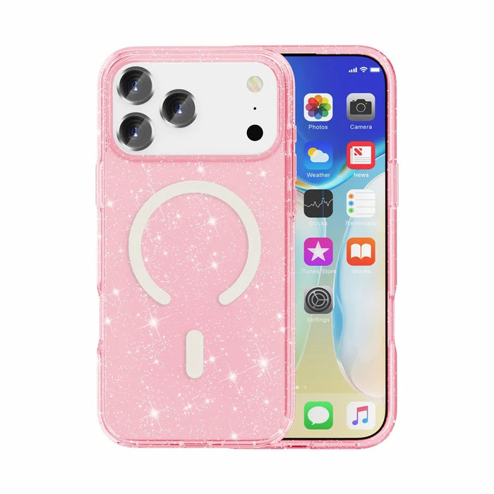 For iPhone 18 Pro Max / 17 Pro Max Magnetic Case Glitter Powder PC + TPU Phone Cover - Pink - 5