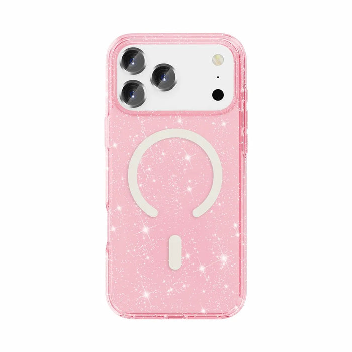 For iPhone 18 Pro Max / 17 Pro Max Magnetic Case Glitter Powder PC + TPU Phone Cover - Pink - 6