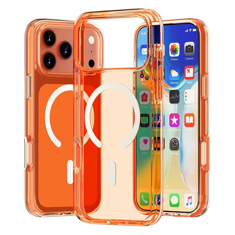 For iPhone 18 Pro Max / 17 Pro Max Magnetic Case PC + TPU Clear Phone Cover - Orange - 1
