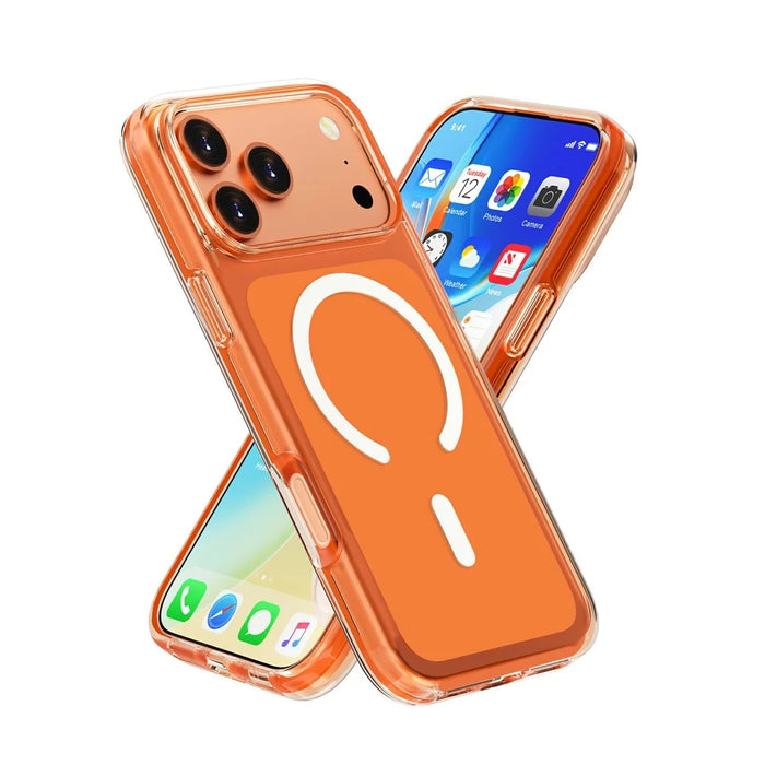 For iPhone 18 Pro Max / 17 Pro Max Magnetic Case PC + TPU Clear Phone Cover - Orange - 2