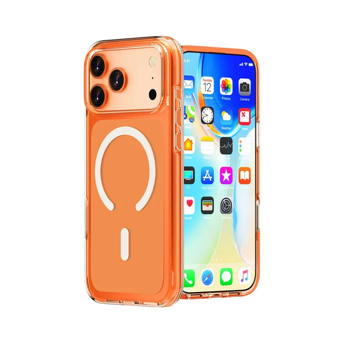 For iPhone 18 Pro Max / 17 Pro Max Magnetic Case PC + TPU Clear Phone Cover - Orange - 4