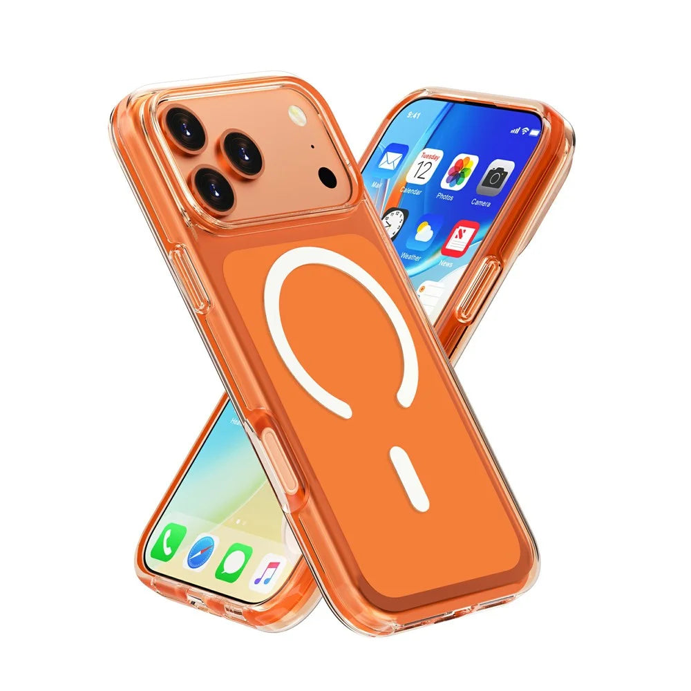 For iPhone 18 Pro / 17 Pro Magnetic Case PC + TPU Clear Phone Cover - Orange - 2