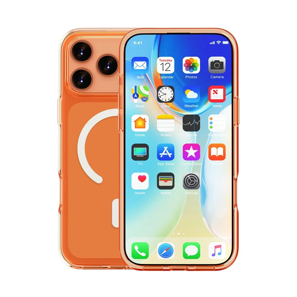 For iPhone 18 Pro / 17 Pro Magnetic Case PC + TPU Clear Phone Cover - Orange - 5