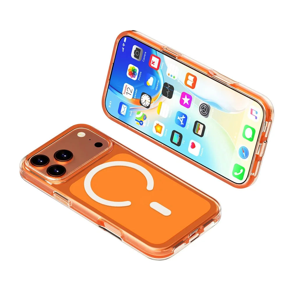 For iPhone 18 Pro / 17 Pro Magnetic Case PC + TPU Clear Phone Cover - Orange - 6