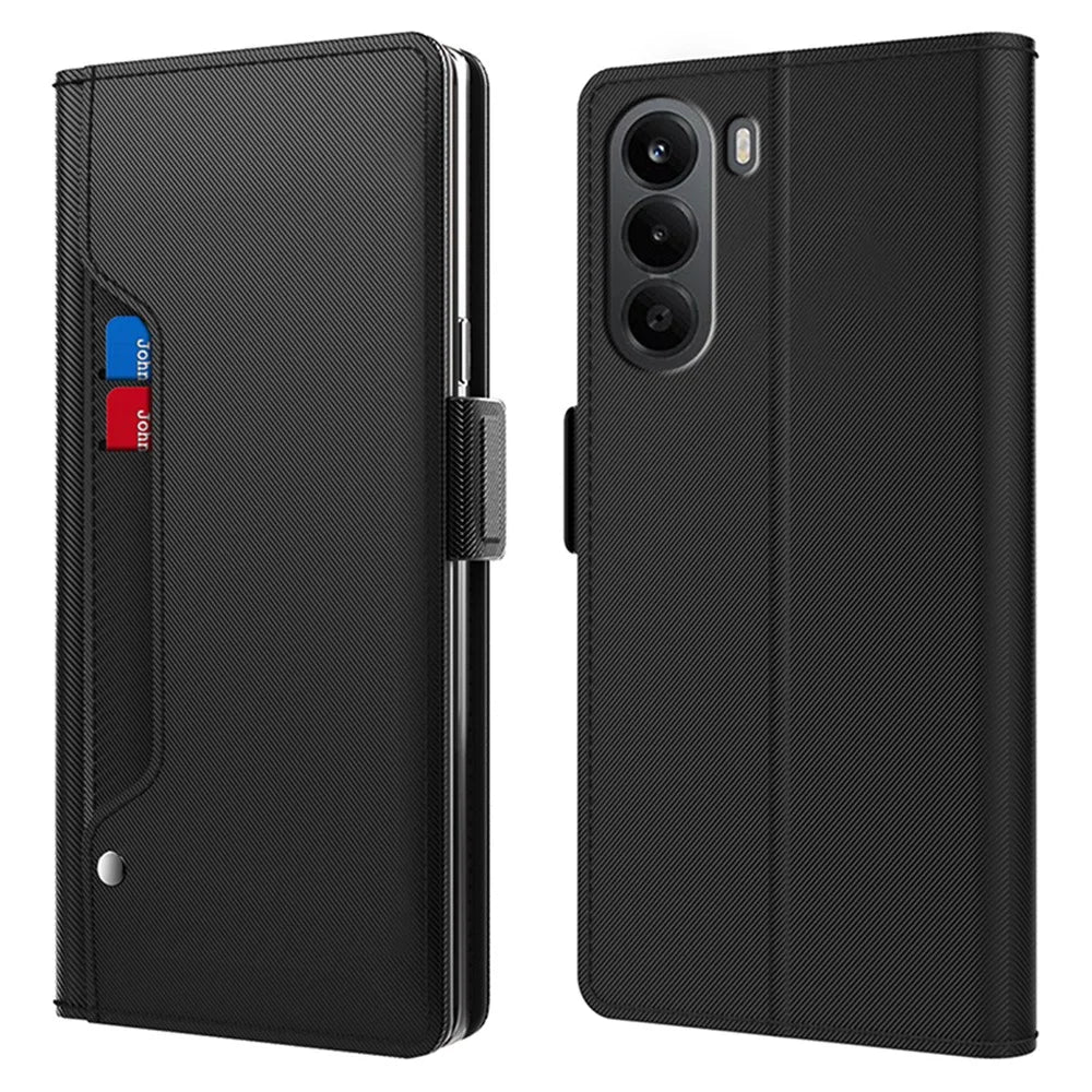For OnePlus Nord CE6 Lite 5G Case PU+TPU Magnetic Flip Phone Cover with Stand - Black - 1