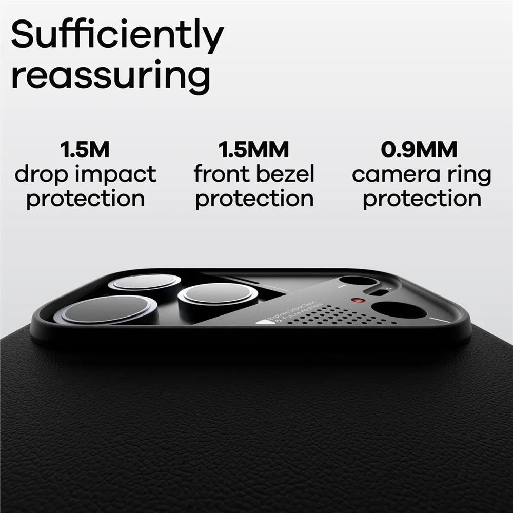AULUMU A17 for iPhone 17 Pro Max Magnetic Case Biodegradable Vegan Leather + PC Phone Cover - Black - 5