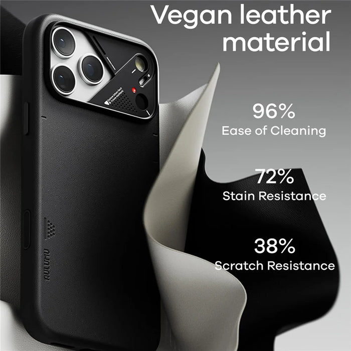 AULUMU A17 for iPhone 17 Pro Magnetic Case Biodegradable Vegan Leather + PC Phone Cover - Black - 3
