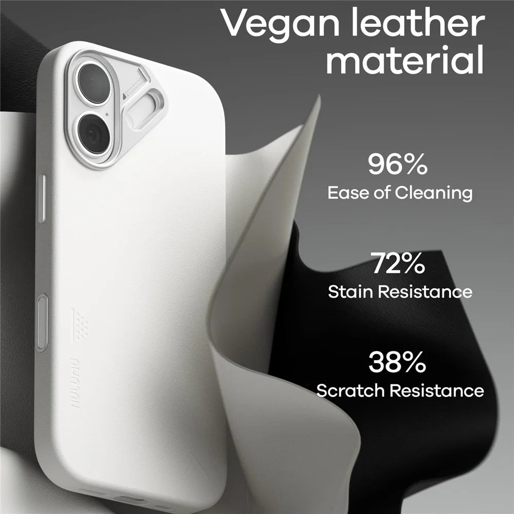 AULUMU A17 for iPhone 17 Magnetic Case Biodegradable Vegan Leather + PC Phone Cover - White - 5