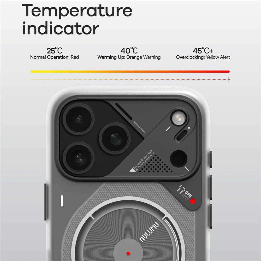 AULUMU A17 For iPhone 17 Pro Max Magnetic Case Superconductive Cooling IMD TPU Phone Cover with Color Changing Indicator - Grey - 3