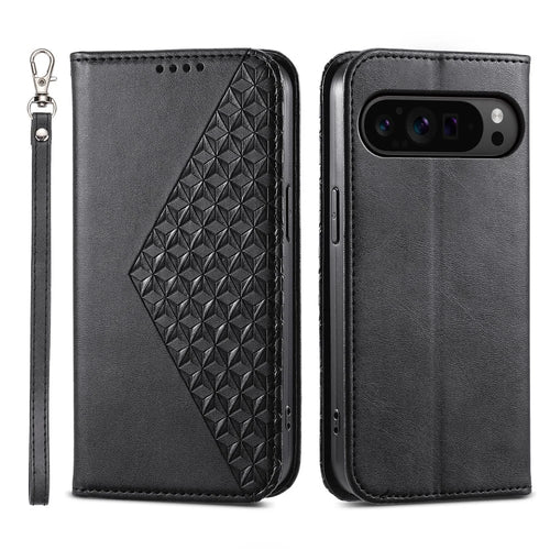 For Google Pixel 11 / Pixel 11 Pro Case Calf Texture PU Leather Wallet Phone Cover with Wrist Strap - Black - 1
