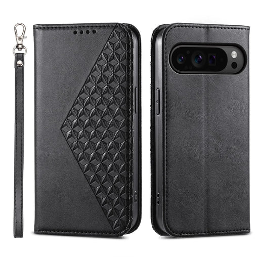 For Google Pixel 11 / Pixel 11 Pro Case Calf Texture PU Leather Wallet Phone Cover with Wrist Strap - Black - 1