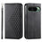 For Google Pixel 11 Pro XL Case Calf Texture PU Leather Wallet Phone Cover with Wrist Strap - Black - 1