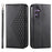 For Samsung Galaxy S26 FE Case Calf Texture PU Leather Wallet Phone Cover with Wrist Strap - Black - 1
