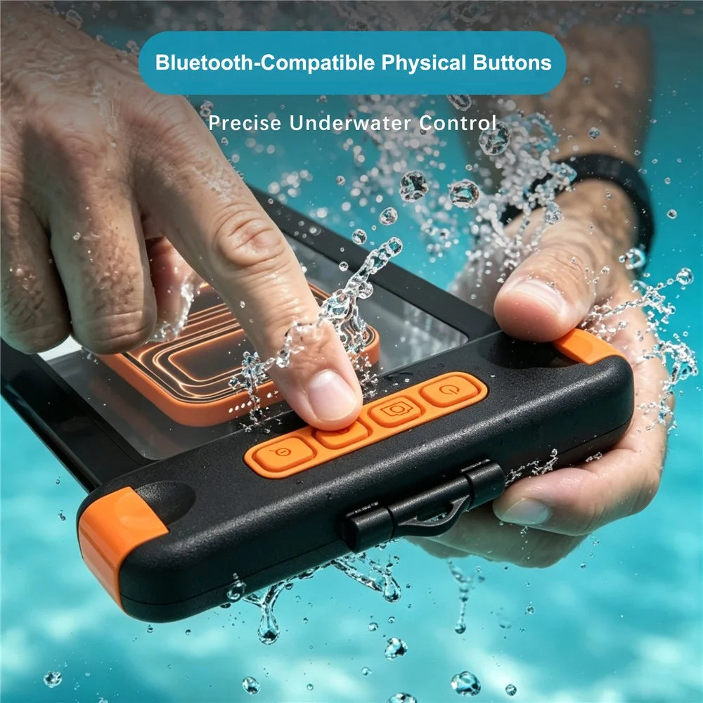 For iPhone 17 Waterproof Phone Pouch IPX8 Underwater Case Bluetooth-compatible Camera Button Floating Dry Bag - Black / Orange - 3