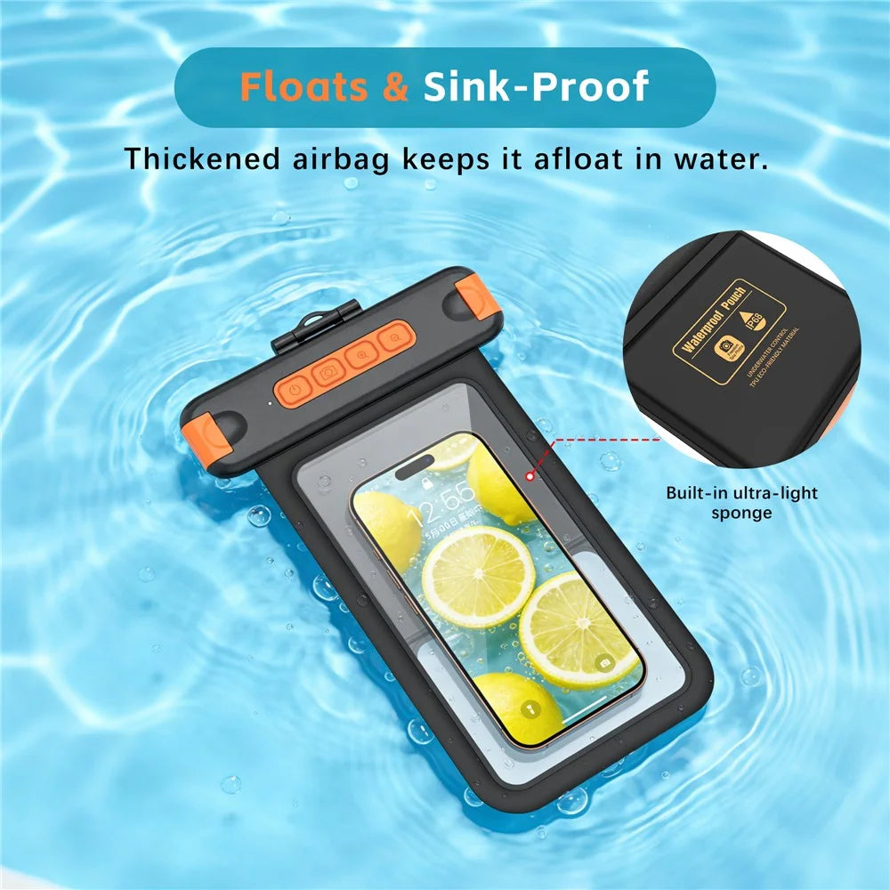 For iPhone 17 Waterproof Phone Pouch IPX8 Underwater Case Bluetooth-compatible Camera Button Floating Dry Bag - Black / Orange - 6