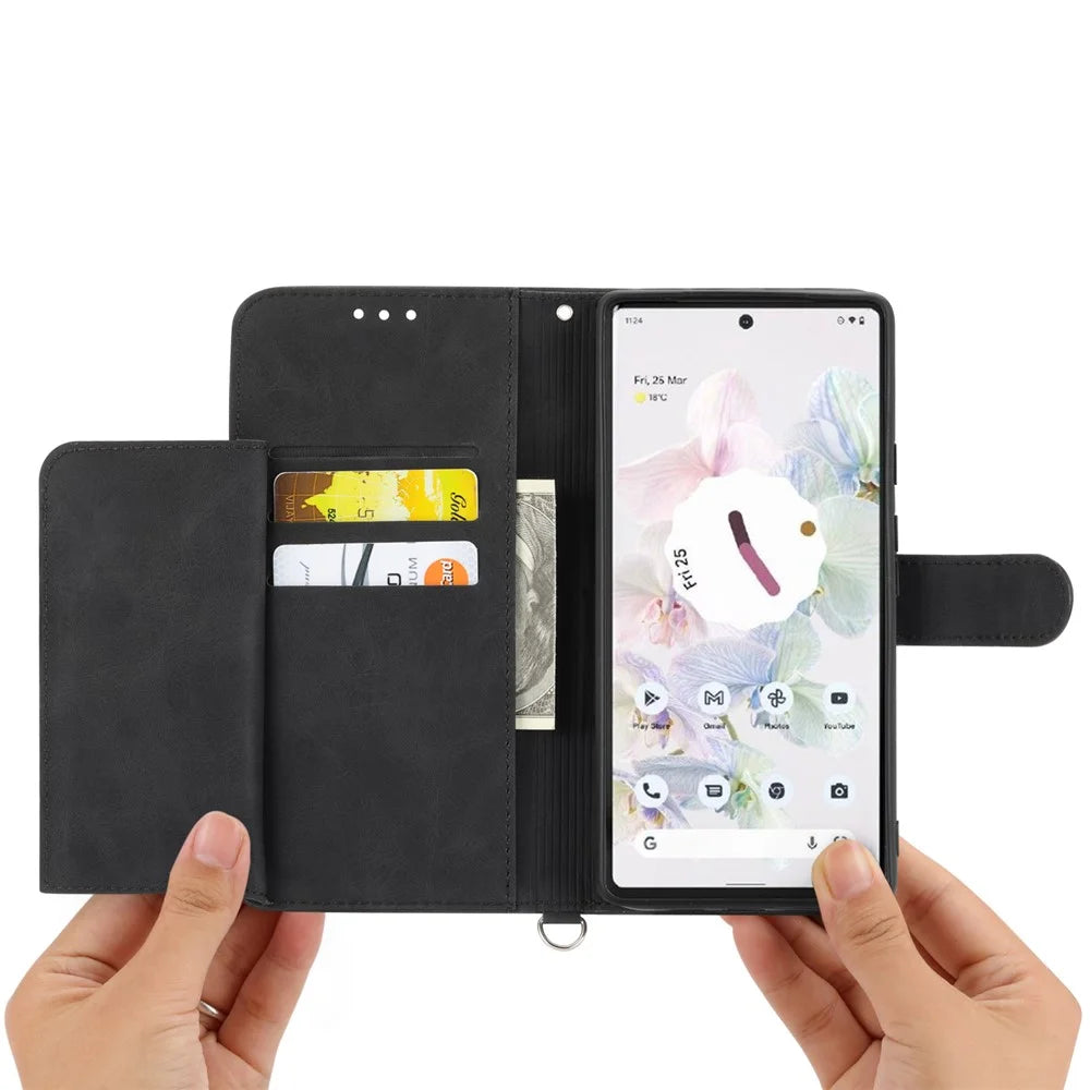 For Google Pixel 11 / Pixel 11 Pro Wallet Case Flower Pattern PU Leather Phone Cover with Strap - Black - 2