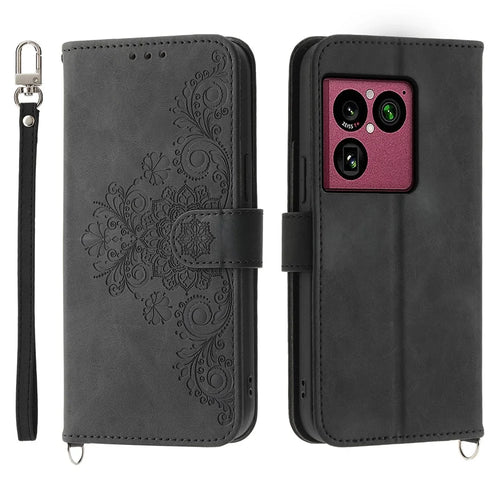 For Sony Xperia 1 VIII Wallet Case Flower Pattern PU Leather Phone Cover with Strap - Black - 1