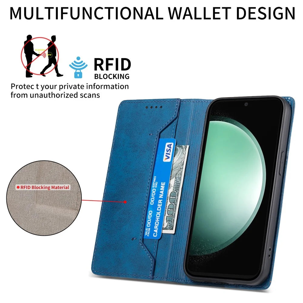 For Samsung Galaxy S26 FE Wallet Case RFID Blocking PU Leather Phone Cover - Blue - 3
