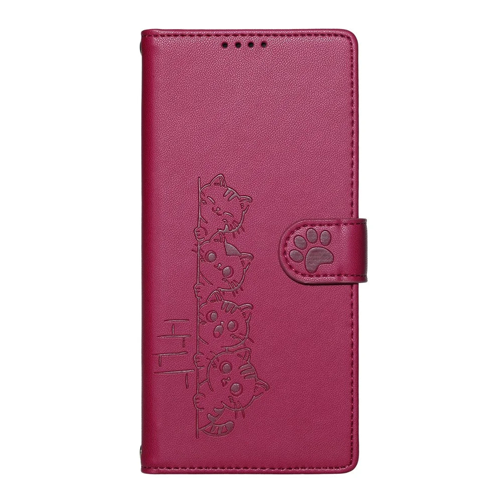 For Google Pixel 11 / Pixel 11 Pro Case Adorable Cat Pattern PU Leather Wallet Phone Cover with Wrist Strap - Rose - 6
